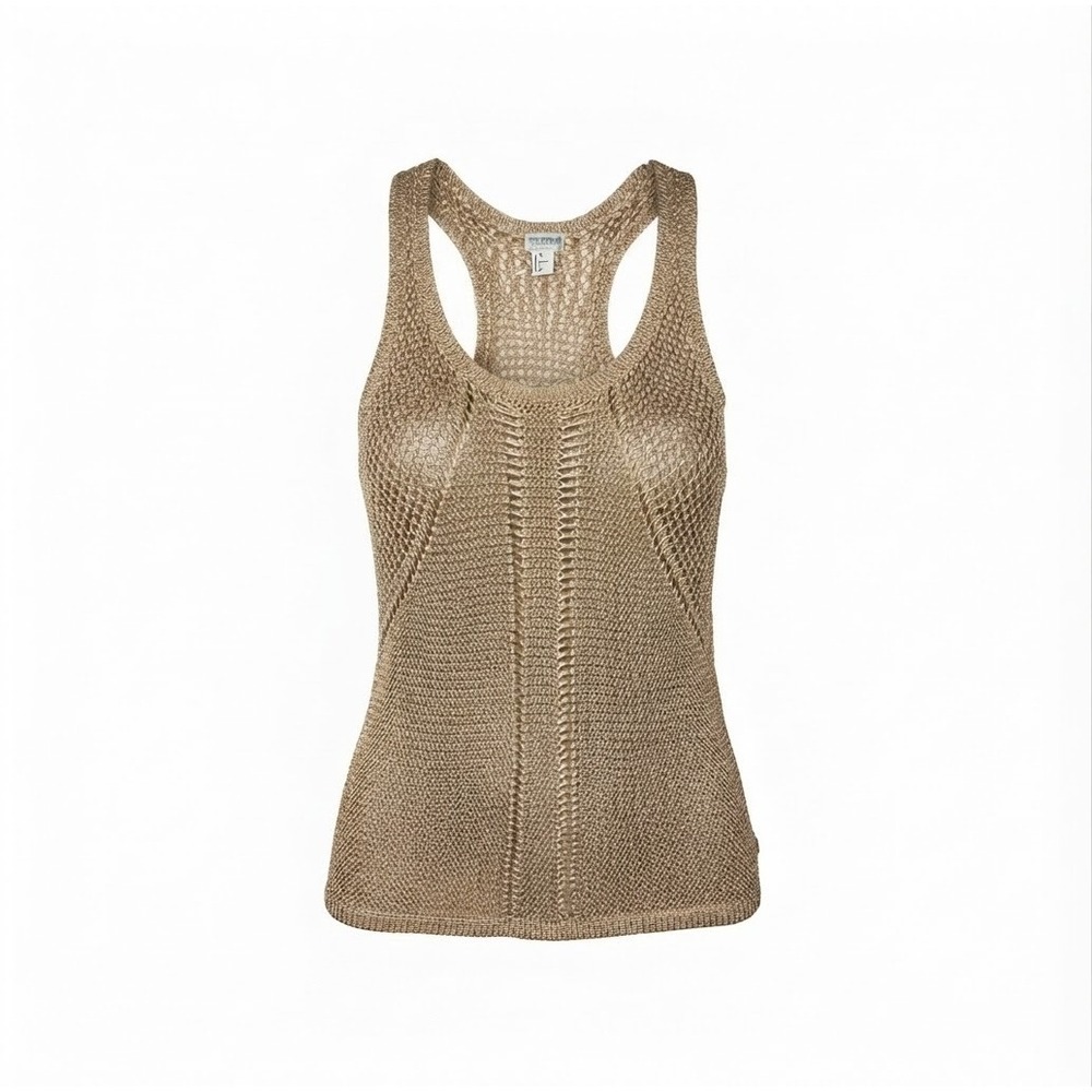 Tank Top Womens XS Gold Crochet Knit Racerback Excellent